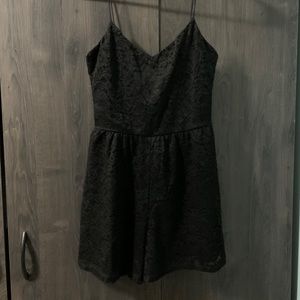 Black V-Neck Lace Romper